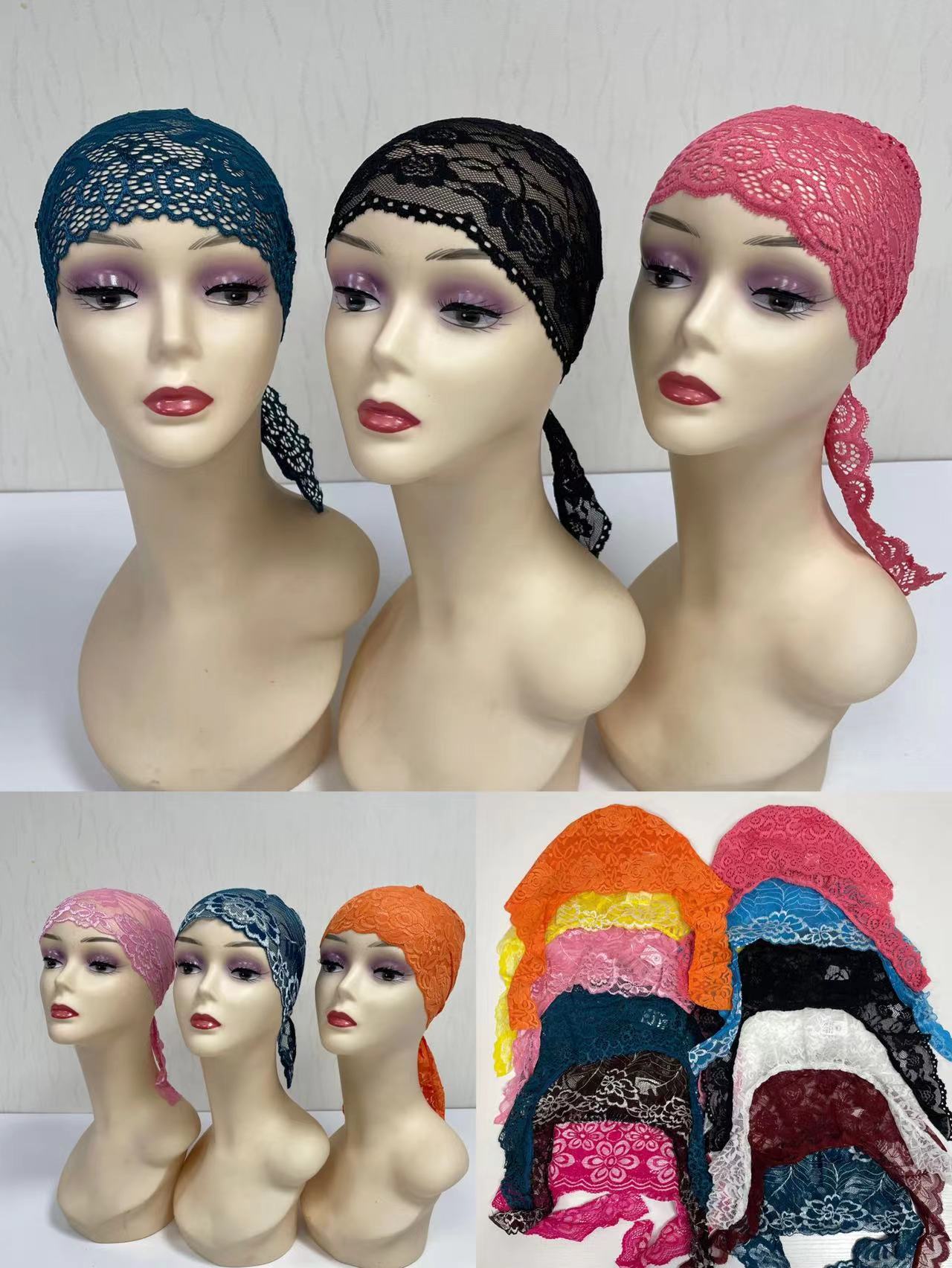 African Lace Embroidery Women's Turban Cap Summer Beading Hijab Bonnet Ladies Head Wraps Muslim Hat Mom Grandmother Hat 