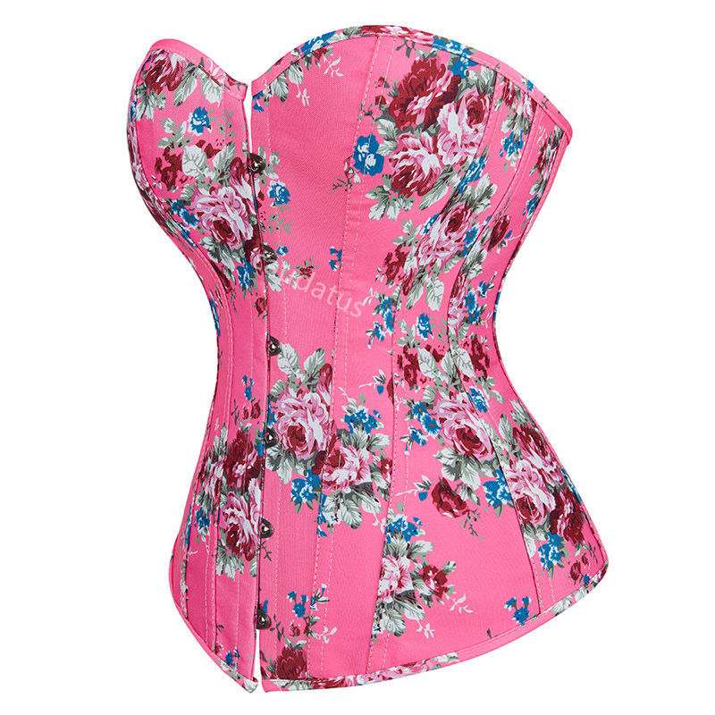 Corset top bustier plus size overbust corselet burlesque flores allaccia su costumi di lingerie sexy regginito donna abbigliamento rosa