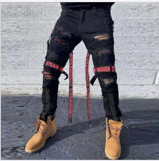 Herenbroeken nieuwe rechte jeans mannen Jean Spring Summer Jeans Masculina vernietigde mager slanke streetwear magere cacual denim broek broek J240409