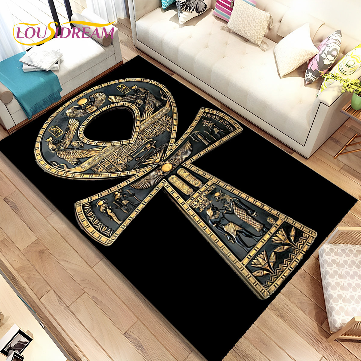HDエジプトの死のアヌビス神話ホルスエリアラグ、家のリビングルームベッドルームソファドアマットキッチンの装飾、滑り止め床マットのためのカーペット