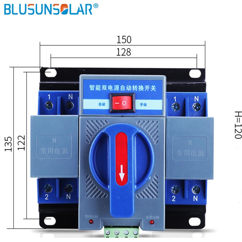 Mini DIN Rail 2P 3P 4P ATS Dual Potencia Interruptor automático de transferencia de potencia ininterrumpida interruptores de circuito de CA de transferencia solar