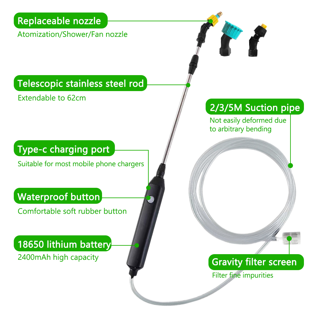 USB -wiederaufladbare Gartensprühsprühgerät Elektrische Mister -Pestizid -Rasenpflege tragbarer Sprühgerät mit 3 Düsen für die Gartenanlage