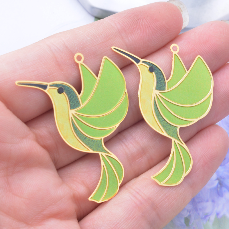 AD3349 New Design Brass Gold Plated Hummingbird Colorful Charms Painted Cute Animal Pendant Jewelry Earring Accessories