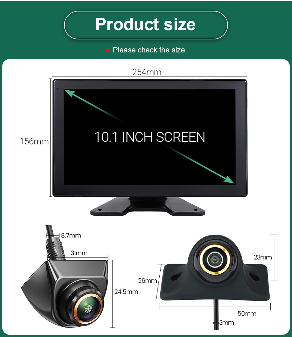 Greenyi 10,1 tum pekskärm 4 CH Split Screen Car MP4 DVR Monitor med 170 ° AHD 1080p Kameran kan svänga för RV/lastbil/buss