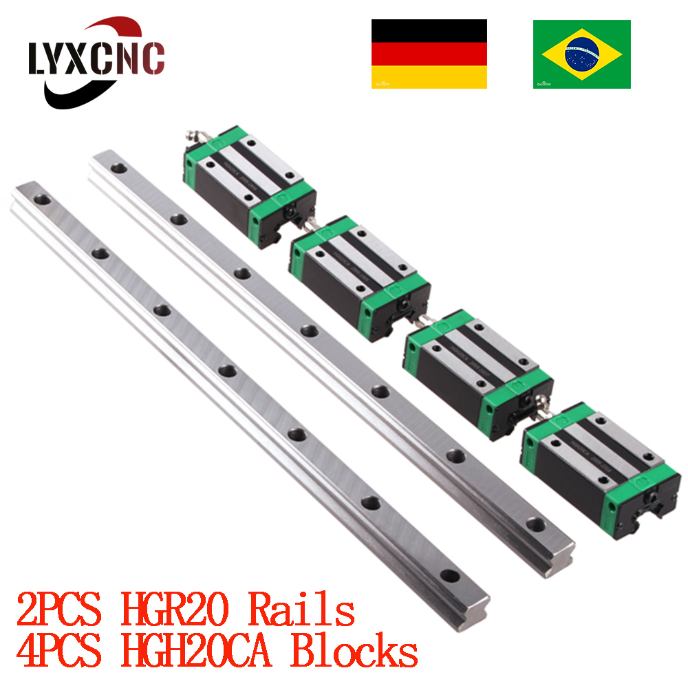 HGR20 lineaire gids 2 stks Rail + 4 stcs Hgh20ca Slider HG20 Steelflangschuifblokkenblokken 200 mm-1500 mm voor CNC-graveerrouter