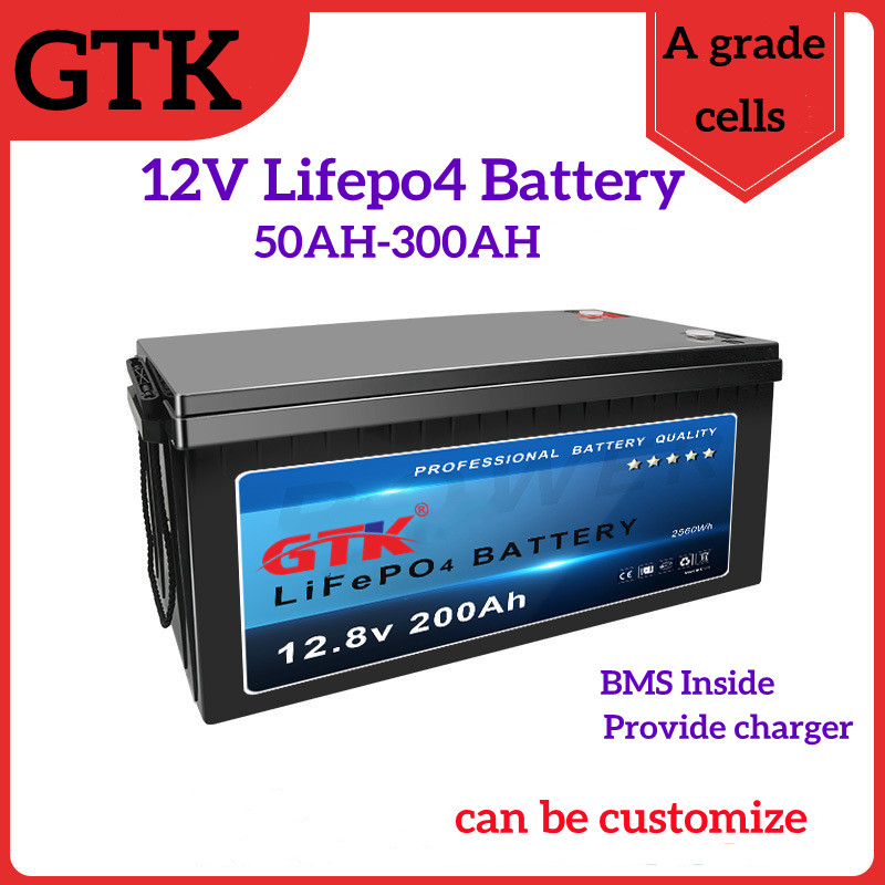 GTK LIFEPO4 BATERIA 12V Batteripaket 50AH 80AH 100AH ​​150AH 180AH 200AH 250AH 300AH FÖR 3000W ELEKTRISK BILYCEL RICKSHAW