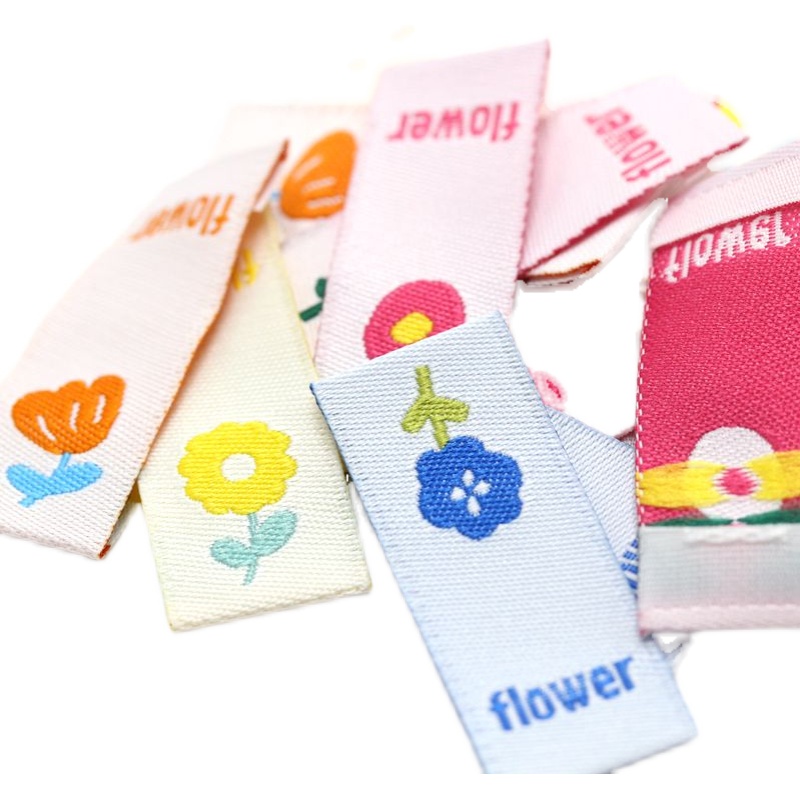 50/Colorful Flower Weaving Marks Clothes Fabric Back Label For Bag Towel Sewable Tag Decorative Diy Handmade Ornament