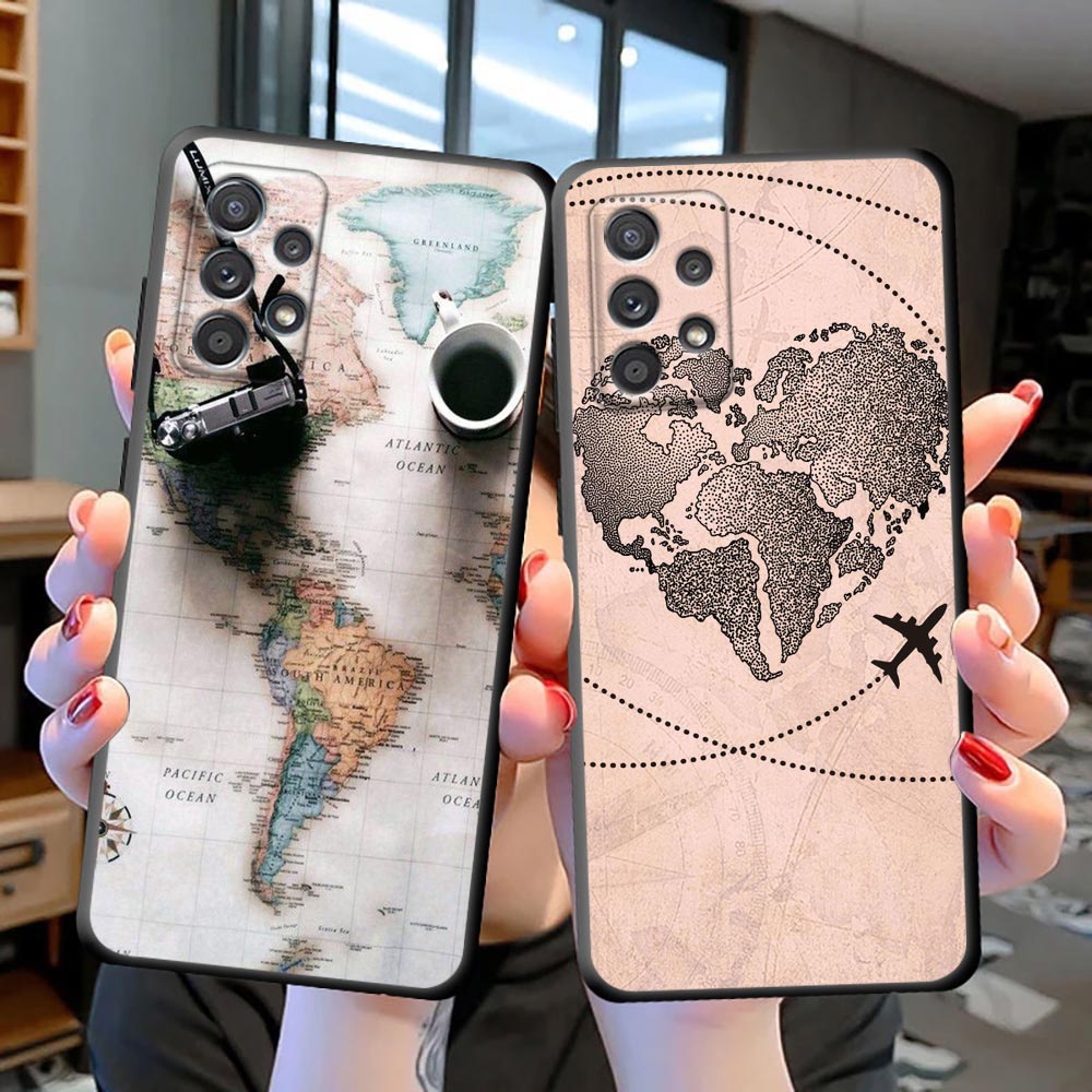 W-World M-Map Travel Airplan Plane Phone Case For Samsung Galaxy S24 S23 S22 S21 S20 Fe Ultra S10 S10e Plus Lite 5G Cover Funda