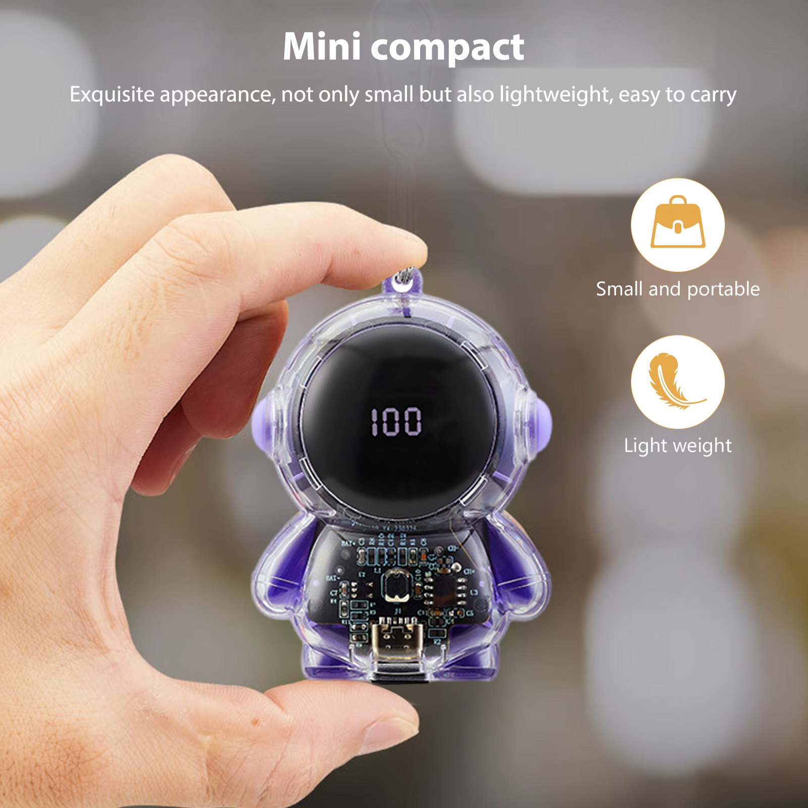 Spaceman Keychain Power Bank Digital Display 1500mAh Pocket Mobile Power Waterproof Ultra-Light Telefoonaccessoires