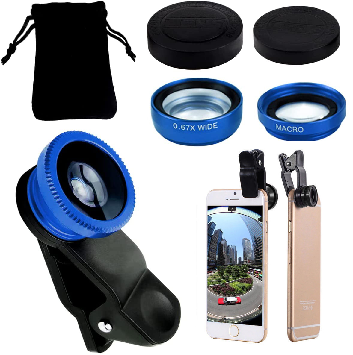 3in1 Fisheye Mobiltelefon Objektiv 0,67X Weitwinkel Zoom Fischauge Makrolinsen Kamera -Kits mit Clip -Objektiv für iPhone -Smartphone