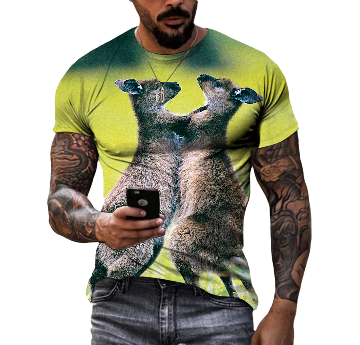 Australia Śliczne Kangaroo Zdjęcia swobodne koszulki mężczyźni HD 3D Drukuj Tee Hip Hop Harajuku Osobowość okrągła szyja Krótki rękaw