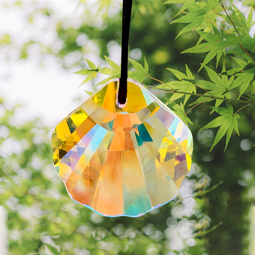 Rainbow Polished AB Color Scallop Mussel Fan-shape Crystal Faceted Prism Glass Chandelier Lamp Parts Aurora Suncatcher Charm