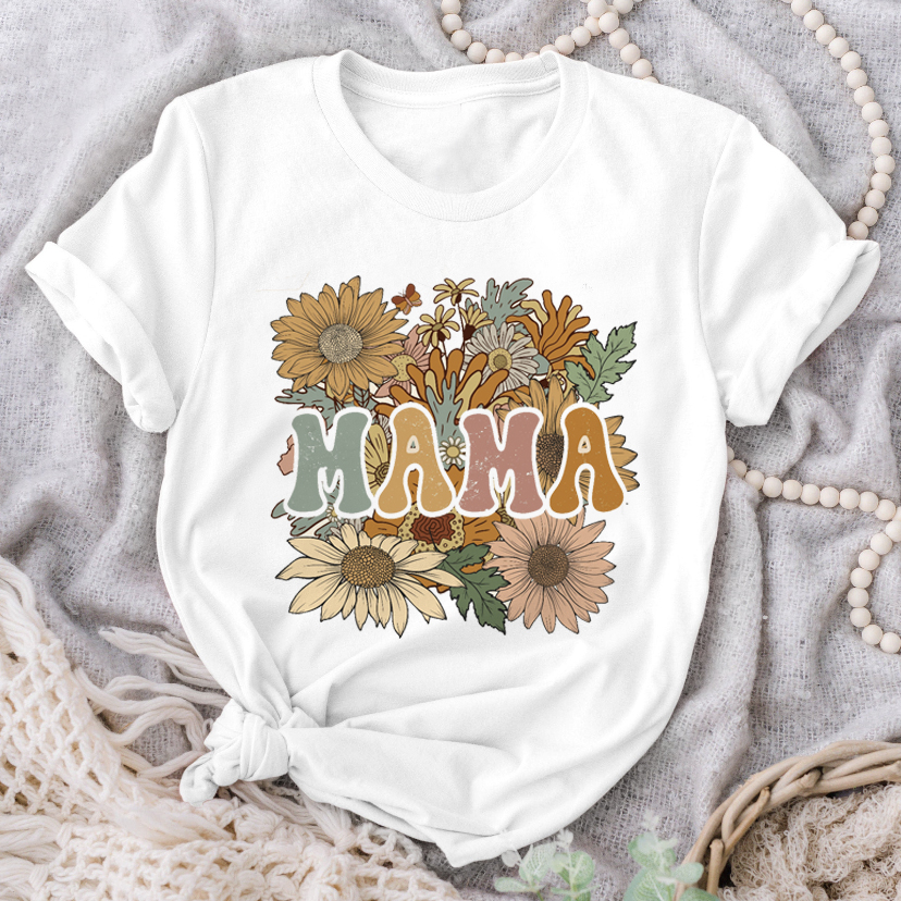 Women Tshirt Graphic Watercolor Mama Cute Mom Flowers Mother Clothes Lady Tops Clothing Tees Print Female T Shirt T-Shirt Femme