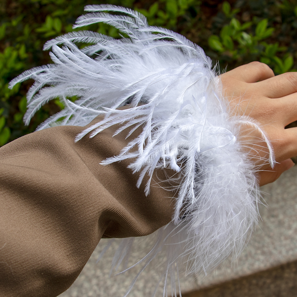 White Real Ostrich Feather Wrist Cuffs Snap Bracelet Sleeve Women Cuffs with Feathers Blazer Fur Slap Plumes Bracelets Elegant