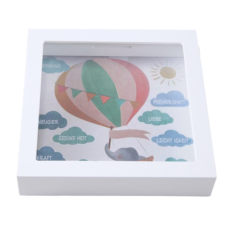Regalo de dinero decorativo de la caja de dinero para niños, marco de imágenes en 3D, caja de dinero de madera en efectivo Banco para bebés, cumpleaños