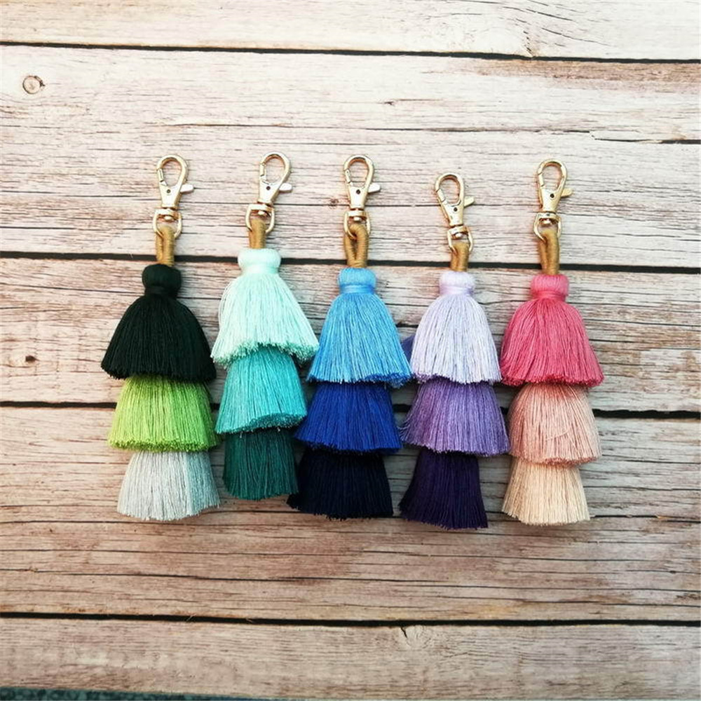 1 st handgjorda Tassel nyckelkedja kvinnor färgglada boho tassel nyckelchain väska hänge charm nyckel kedja bilnyckel ringar fransar juveler gåvor