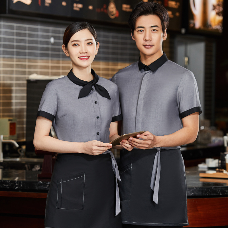 Summer Waiter Work Clothes Tea House Restaurant Waiter Uniforms Short Sleeve Coffee Shop Hot Pot Fast Food Waiter Overalls