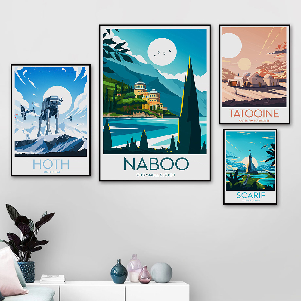 Минималистские войны плакат фильма плакат Tatooine Hoth Sparif Naboo Wall Art Picture Picture Print для гостиной домашней декор подарка подарка