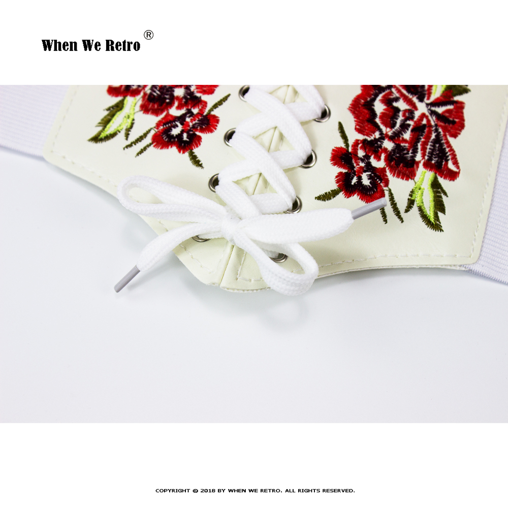Biały haft kwiatowy płaszcz z kwiatem Pasek Underbust wiązanie szerokie pasy pu skórzane ciało odchudzające kobietę Korsett VD3470