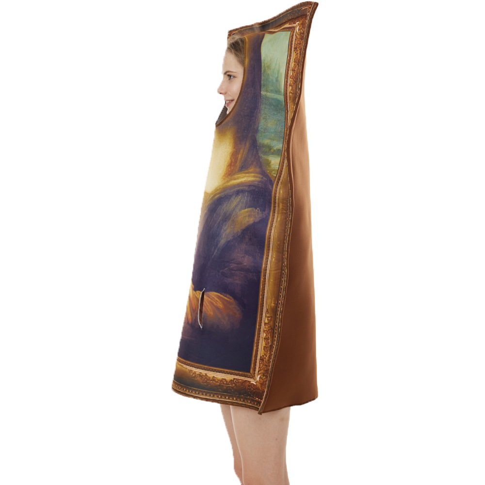 Funny Mona Lisa Mural Costume For Adult Unisex Sponge Jumpsuit Halloween Costume Classic Cosplay Carnival Fancy Dress