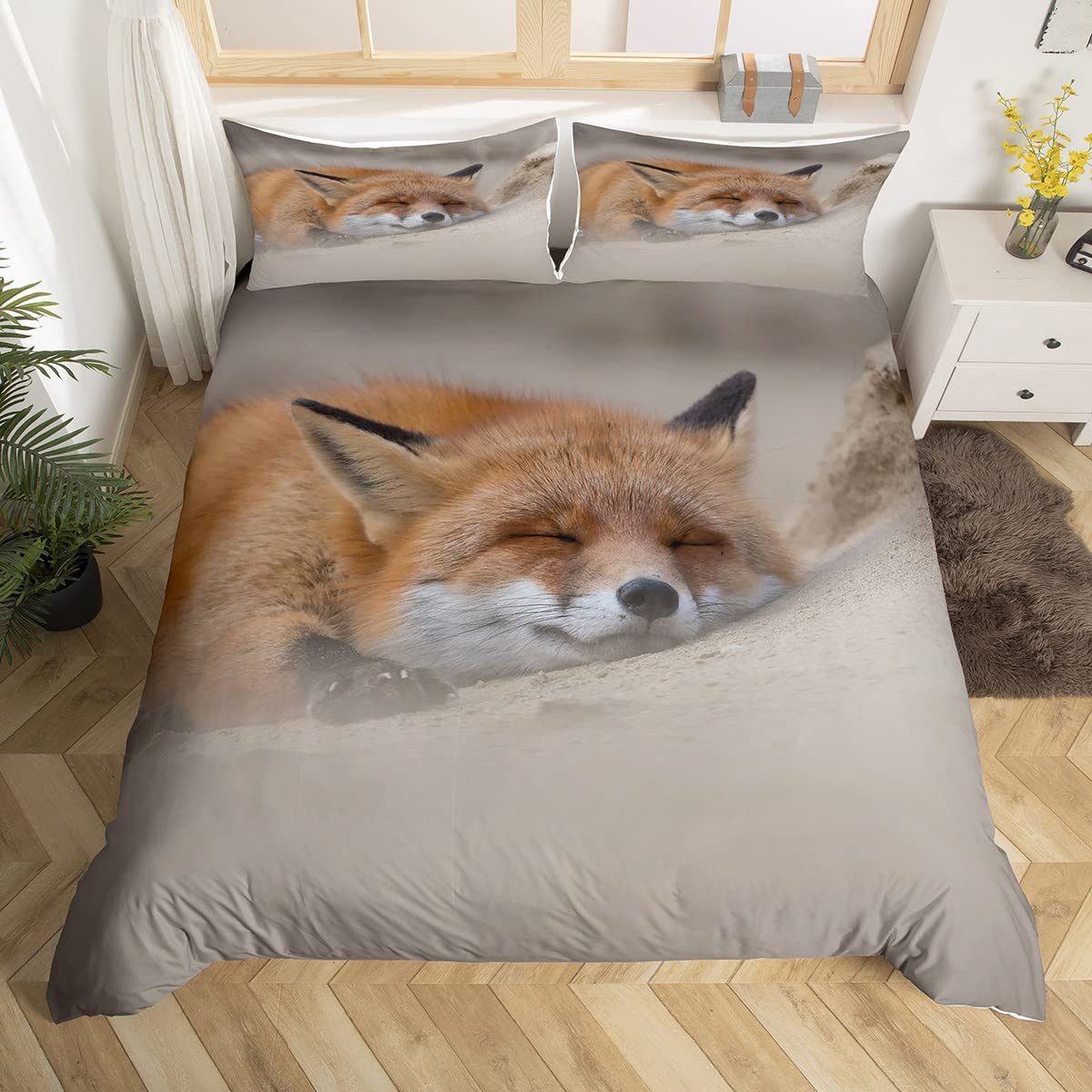 Copertura del piumone stampata Fantasy Fox Cartice Copertura trapunta in poliestere King size con federa decorazioni la camera da letto adulti bambini