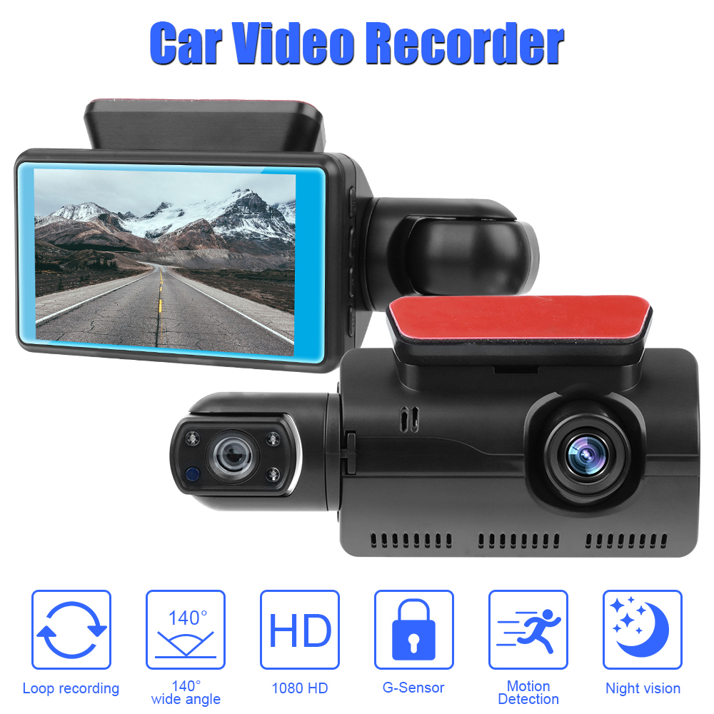 12V DVR Câmera 12LED Vista traseira 2 Lente Dashcam 1080p 3 