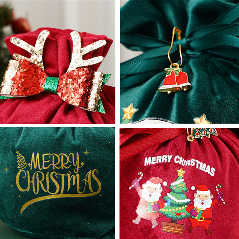 Buon Natale Bag di caramelle Babbo Natale sacchetto di stoffa regalo dolci portatili sacchi di biscotti sacchi all'ingrosso di velluto tote party 2022 New Year