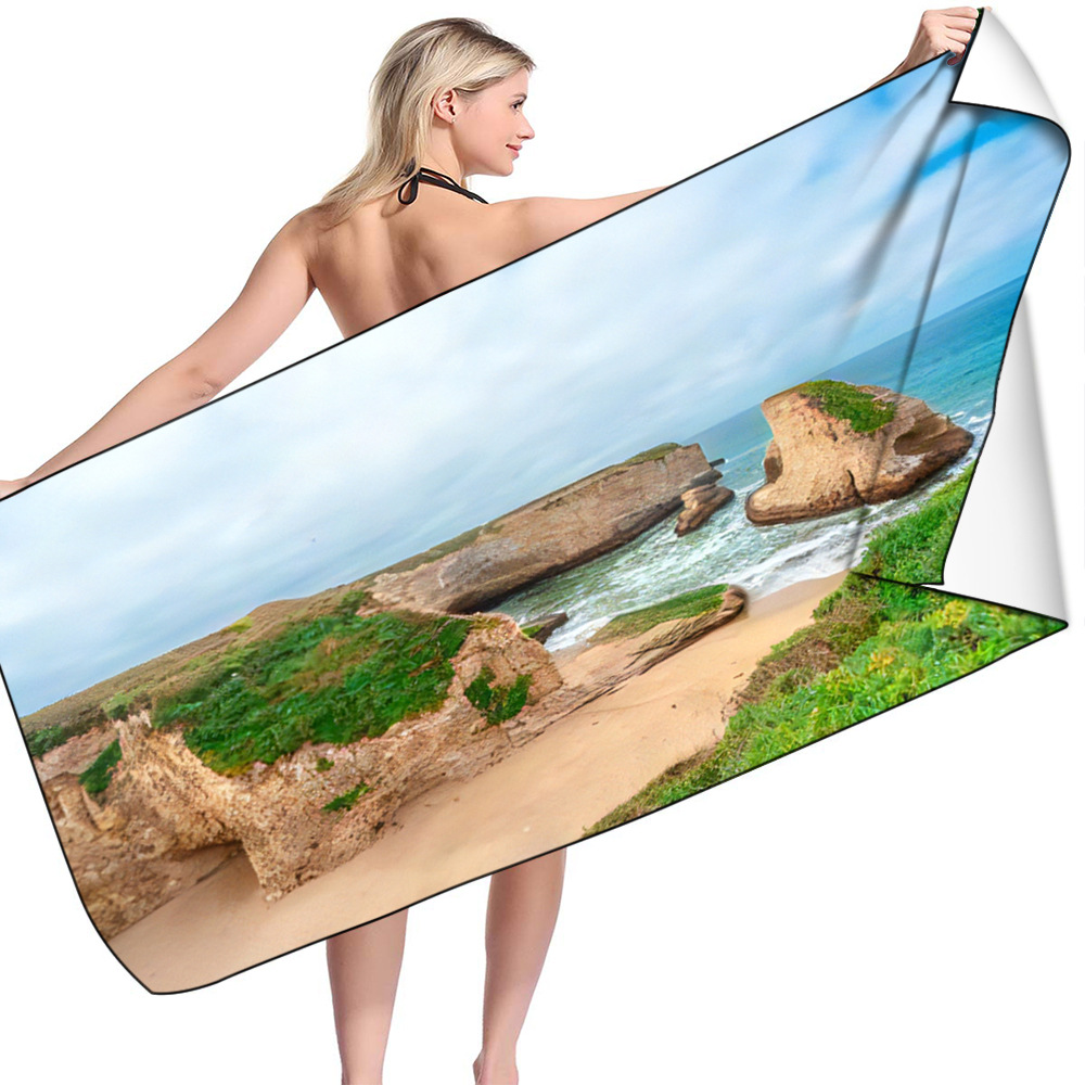 View en bord de mer serviettes de plage montagnes fleurs absorbantes de mer et de bain à séchage rapide pour salle de bain cuisine natation filles femmes