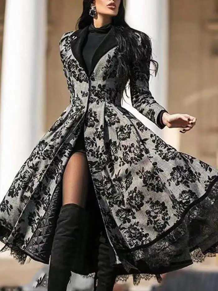 Urban Sexy Dresses Womens Dress Autumn Winter Womens Coat 2022 Womens autumn winter lace stitching jacket slim and elegant long skirt 24410