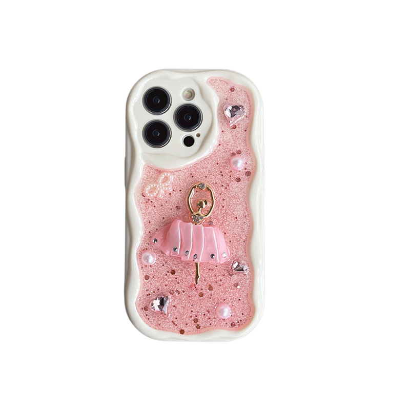 Girl's Phone Case Ballet Girl Ins Style Phone Bag Pearl Rhinestone Phone Case Cover Snabbleveransomslag för iPhone 15 14 13 12 11 LYP092