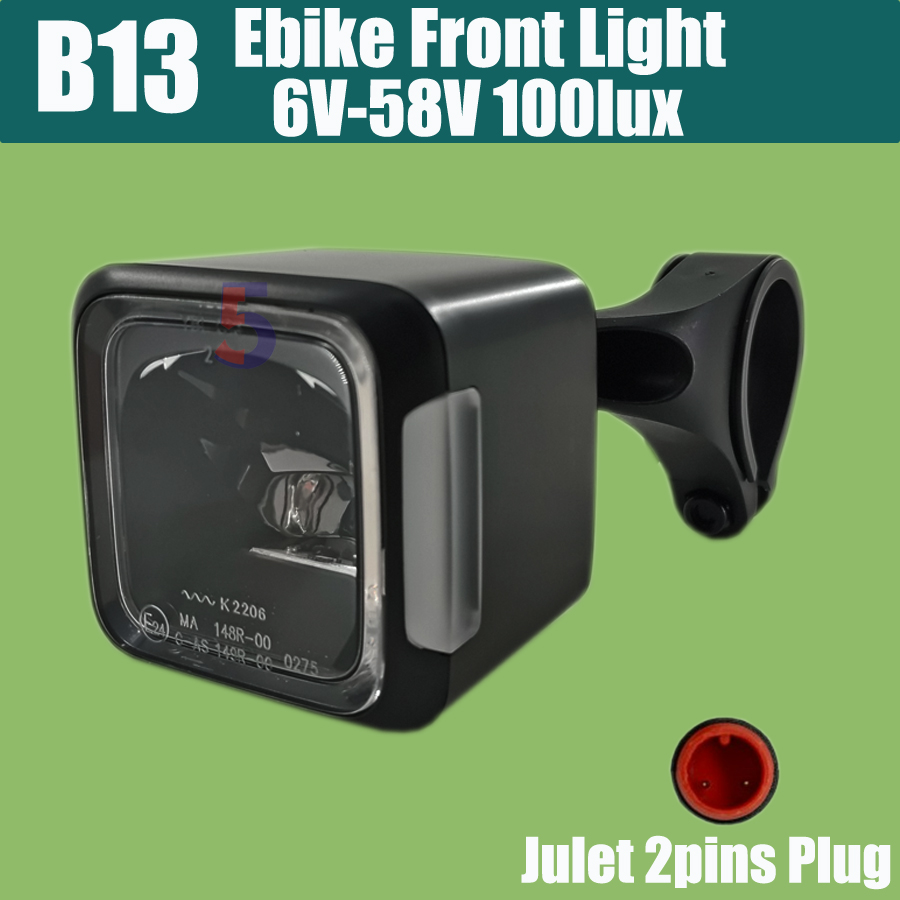 Ebike Luz delantera 6V-58V Respeto+julet 2pins WP enchufe 80 lux /100 lux frontal /lámpara trasera Bicicleta eléctrica Luz eléctrica WP IPX5