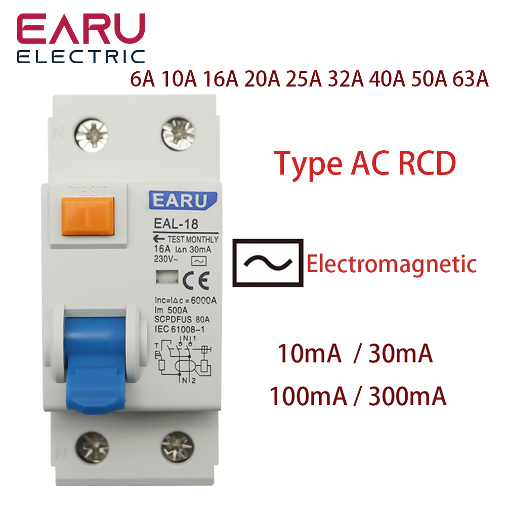 2P AC -typ RCCB RCD ELCB Elektromagnetisk restströmbrytare AC ELCB 25A 40A 63A 80A 100A RCD 30MA 100MA 300MA