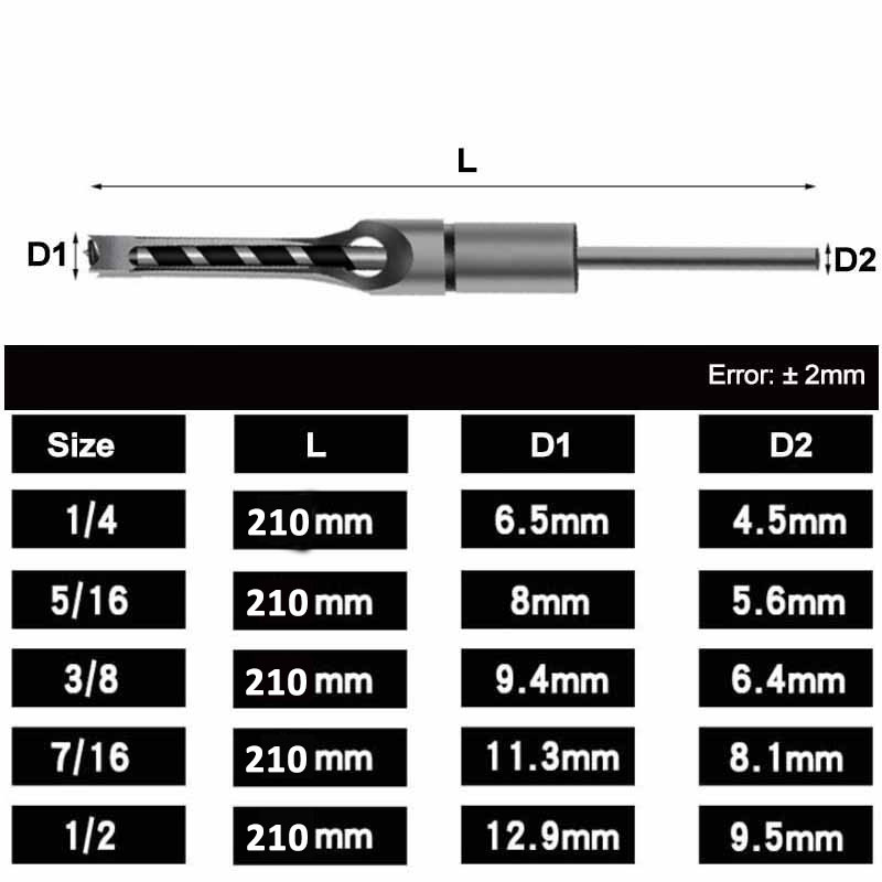 Twist Drill Bits Woodworking Drill Tools Kit Set Square Auger Morting mejselborruppsättning Square Hole Extended Saw 6.35mm ~ 12,7mm