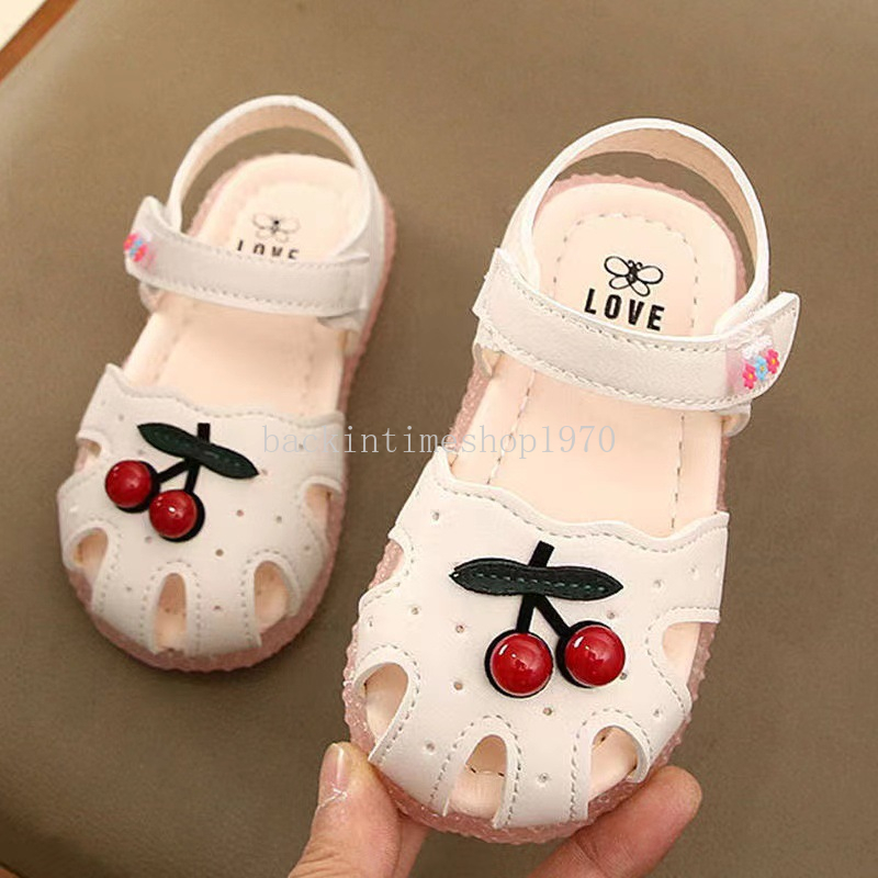 Summer Baby Girls Sandals Cute Cherry Closed Toe Princess Walkers for Infant Soft Bottom Toddler Walking Shoes