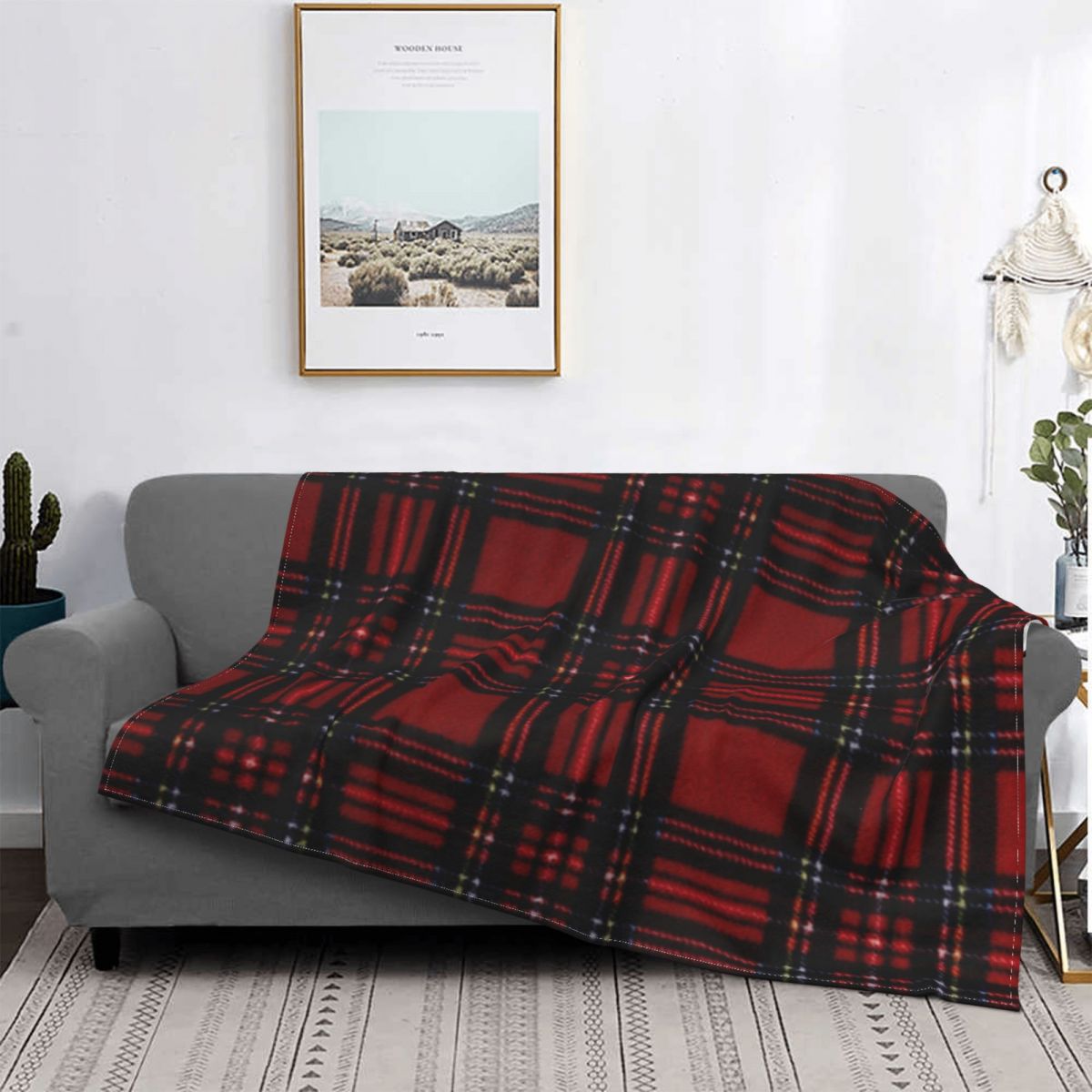 Red Tartan Stewart Clan Throw Filt, Plaid Ultra-mjuk flanell lättvikt heminredning fleece för män kvinnor barn