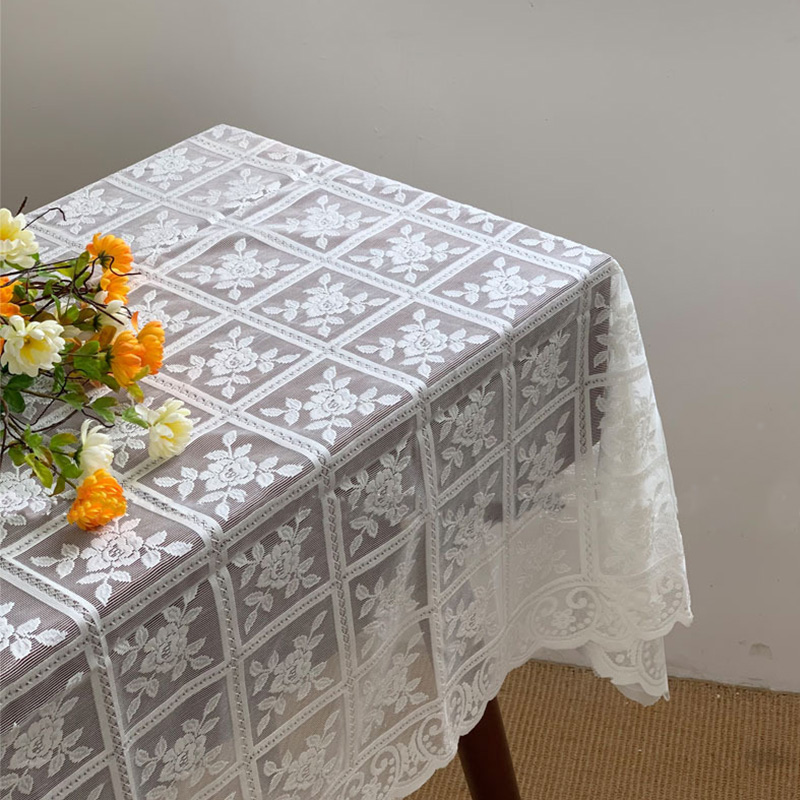 Couverture de table rectangle pour la salle de mariage de cuisine salle à manger blanche en dentelle de glace de glace