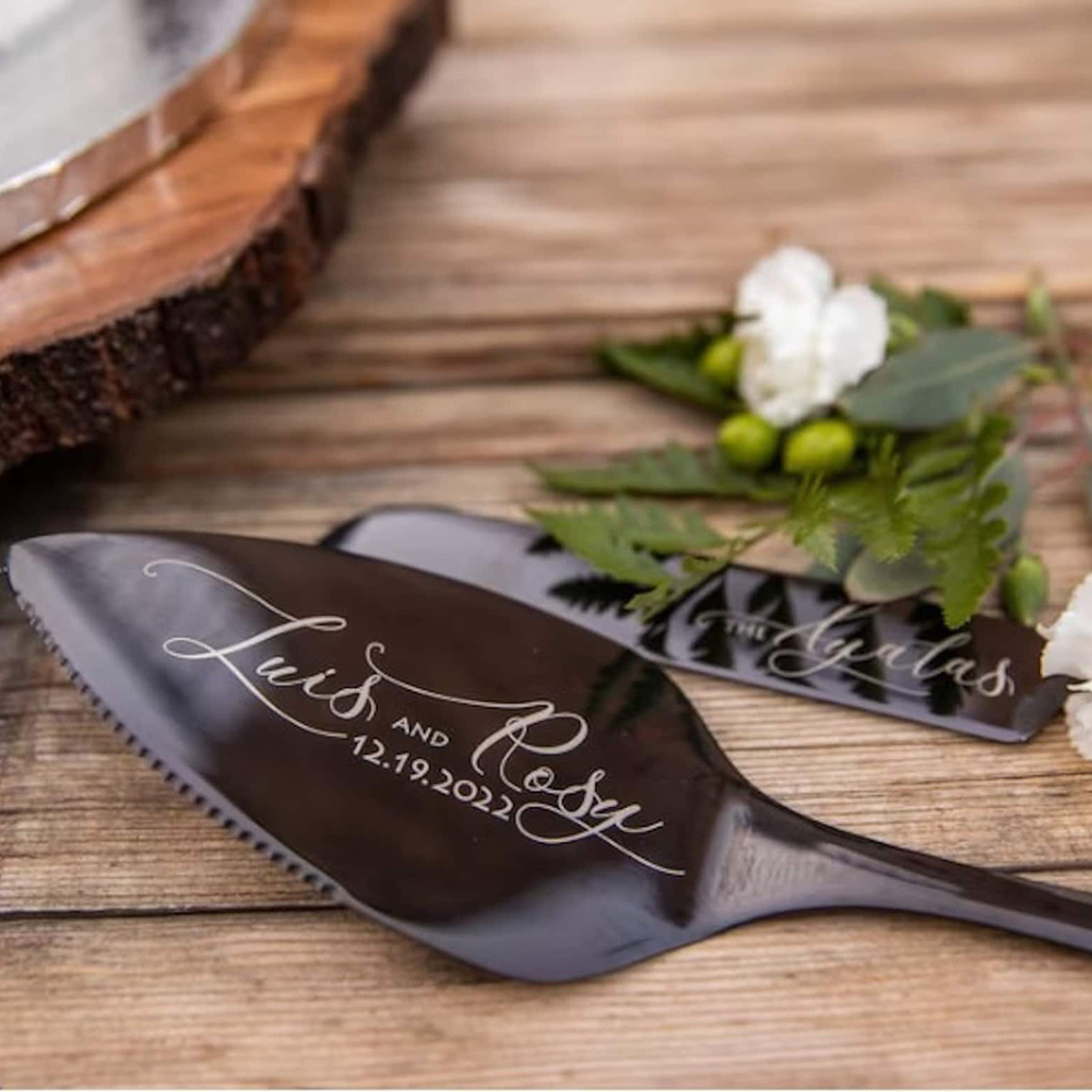 Cérémonie de coupe de gâteau de mariage gravée personnalisé Ensemble de serveur de couteau à gâteau à tarte personnalisé ensemble Cadeau d'anniversaire de douche nuptiale de luxe