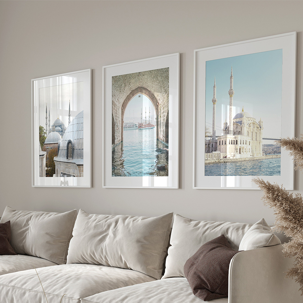 Istanbul Turkey Maiden's Tower Poster Ortakoy Mosque Sunrise Landscape Canvas Painting and Prints Wall Art Picture Bedroom Decor