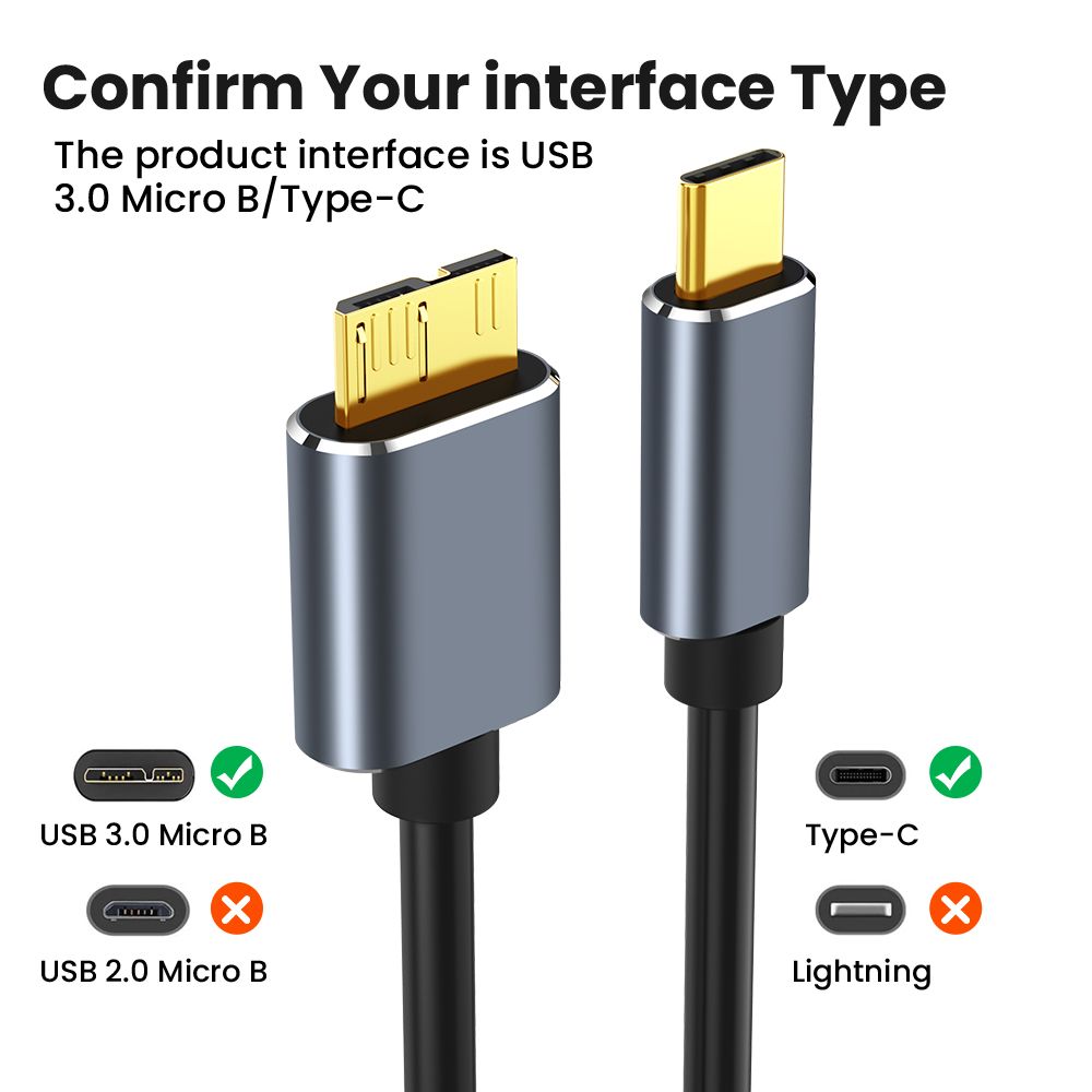 Laptop Computer Cord SSD HDD Connector USB C to Micro B 3.0 Cable 5Gbps Fast Speed USB 3.1 Type-C to Micro B Data Sync