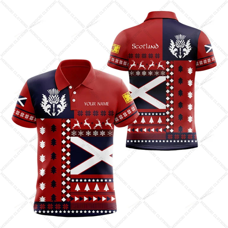 Personalize a camisa de pólo gráfico de incêndio da Escócia Summer UNISSISEX STREETHEATURA casual de roupas esportivas de grandes dimensões de roupas esportivas rápidas roupas diárias