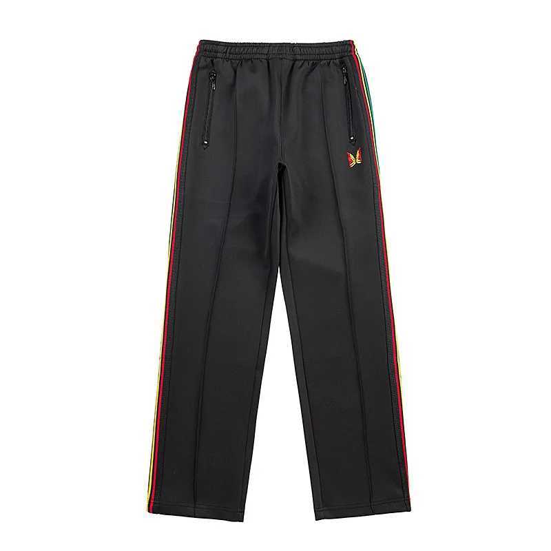 Pantaloni da uomo aghi di marea marca di marca ricamo a farfalla laterale a righe pantaloni a gamba dritti maschi e pantaloni casual femminile j240409