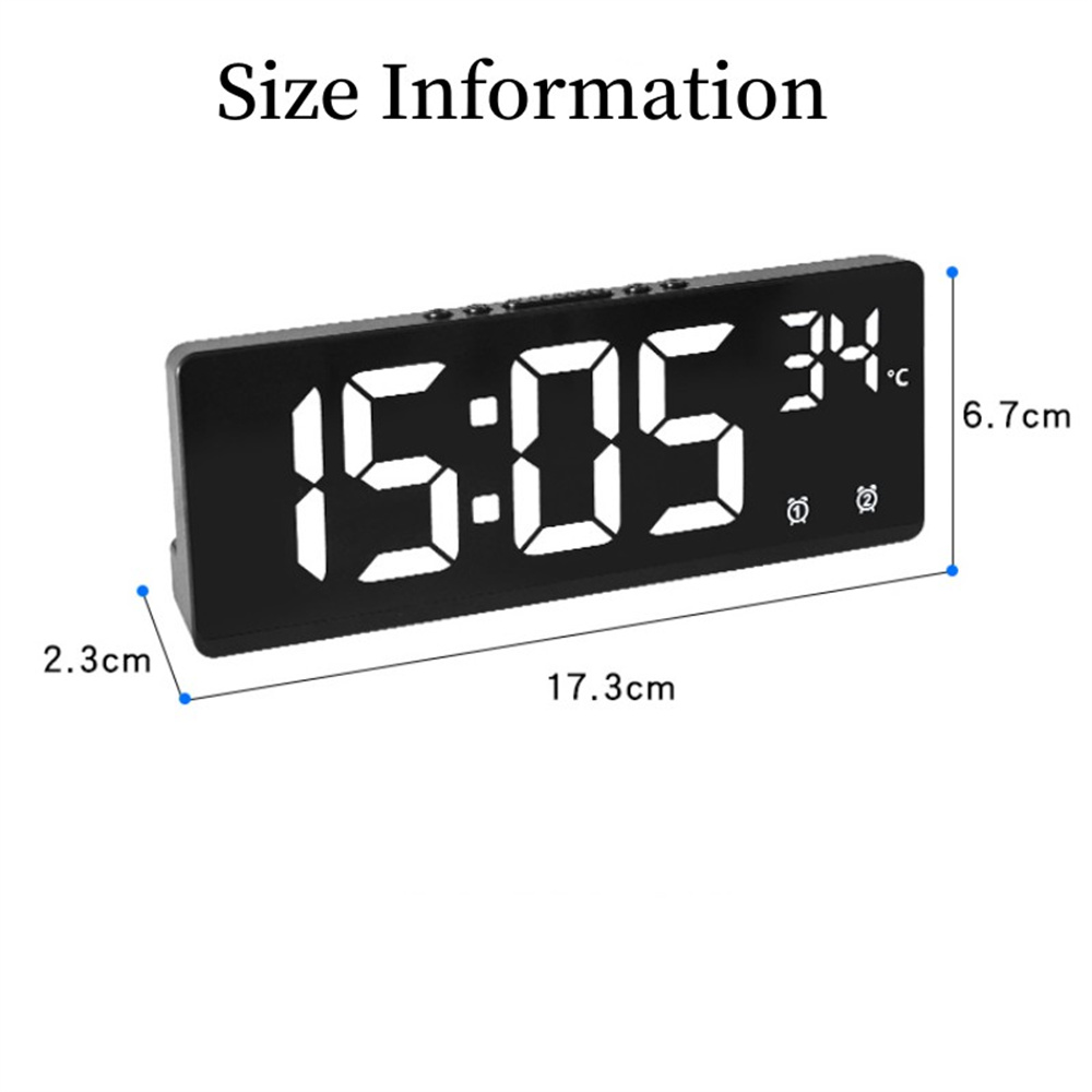 Controle de voz Espelho de espelho Clock Digital Temperature Dual Alarme Snooze Table Table Clock Night Modo 12/24H LED relógio de relógio