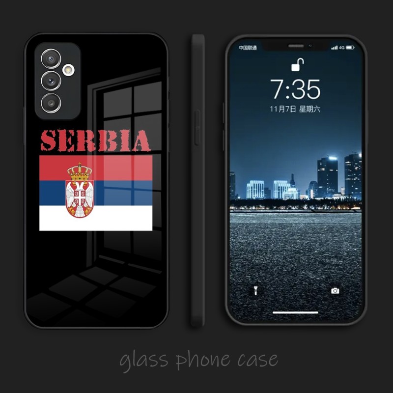 Caixa de telefone da bandeira da Sérvia Vidro temperado para Samsung A51 A22 A52 A12 A32 A42 S22 S21FE S20 Ultra Note 20 10 Pro Plus Cover