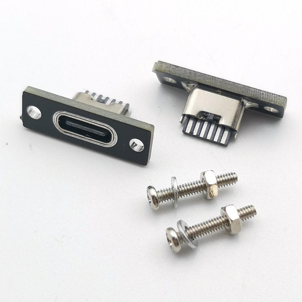 Micro USB Jack 3.1 Tipo-C 2pin 2p 4p 6p conector fêmea porta de carregamento por porta USB tipo C com placa de fixação de parafuso