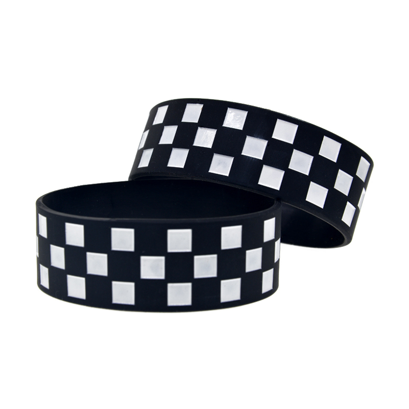 Racing Checkered Flag Silicone Rubber Bracelet 1 Inch Wide Sport Bangle