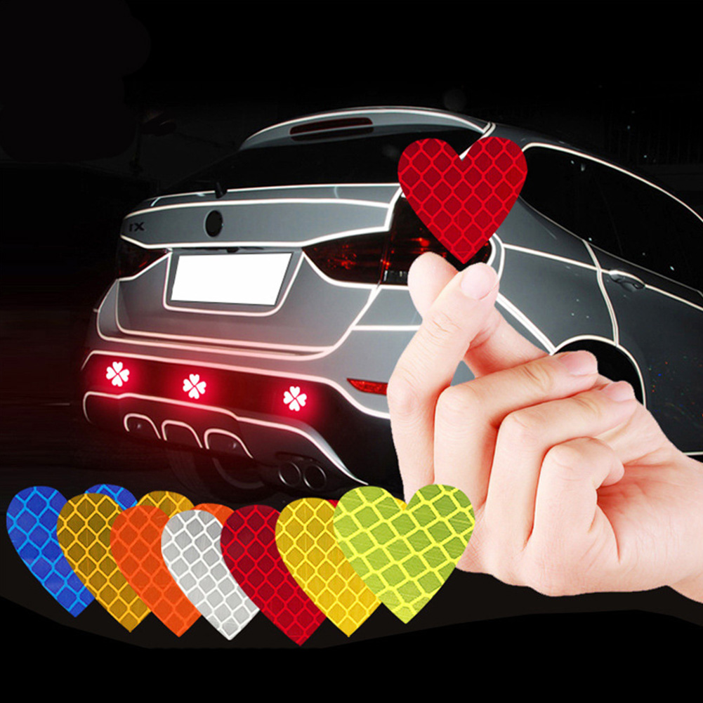 12pieces/set Heart Shape Auto Exterior Universal Safety Warning Mark Reflective Tape Motorcycle Bike Reflective Car Stickers