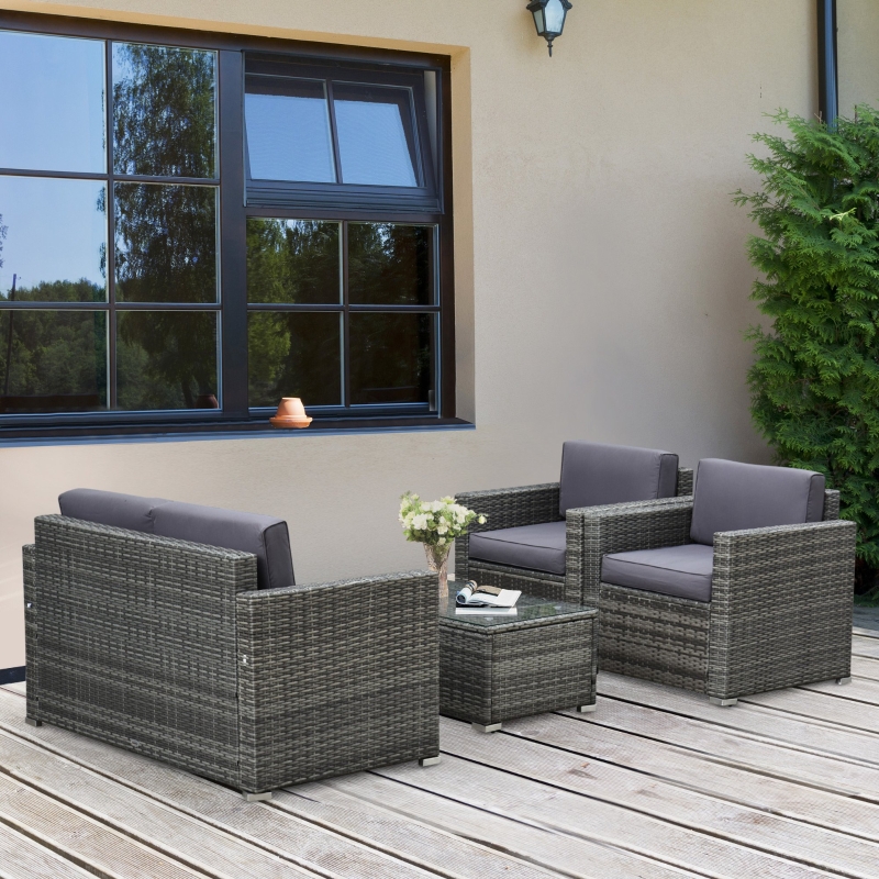 Wicker Patio Furniture Set with Cushions, Outdoor Sectional Furniture with 2 Sofa, Loveseat, and Glass Top Coffee Table