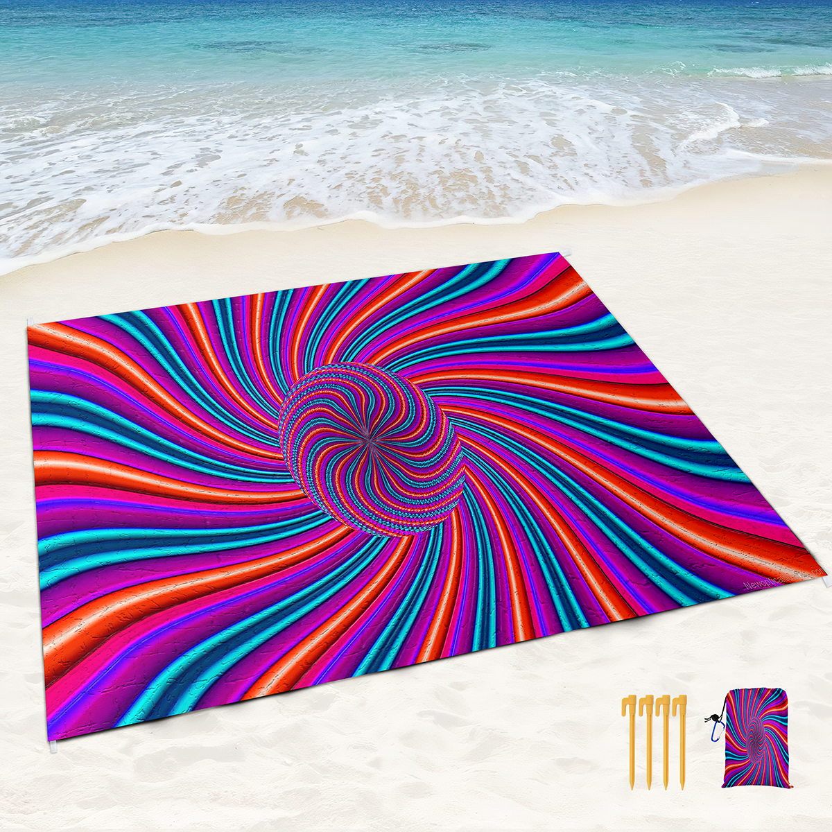 Психоделический красочный пляжный одеял с песком.