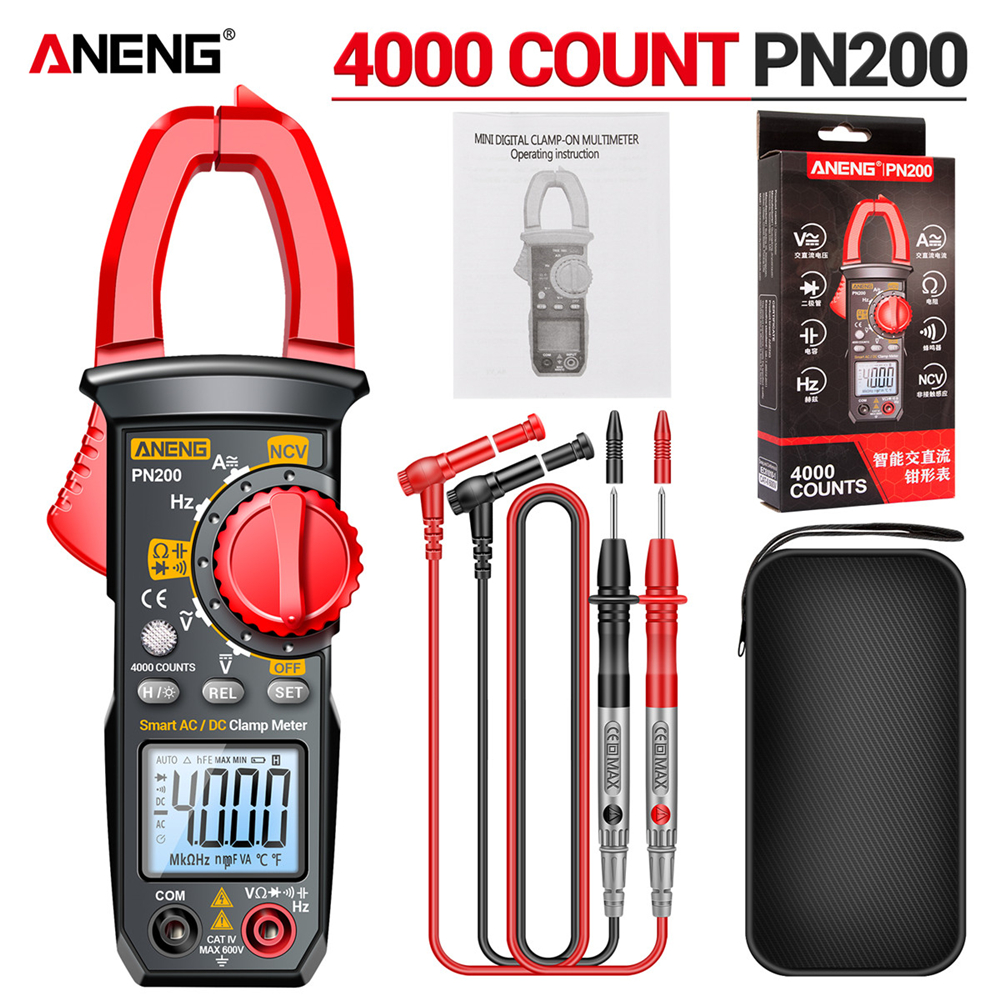 ANENG PN200 Digital Clamp Meter DC/AC 600A Multimeter Ammeter 4000 Counts Professional NCV Ohm Car Hz Capacitance Test Meter