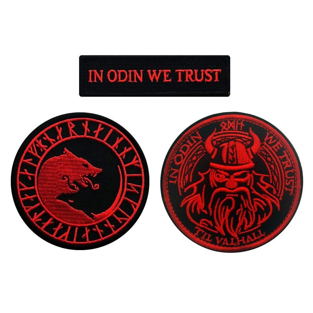 Viking Wolf Patches Pvc Valhalla Medge en pirat Raven Odin Symbol Blackbird Sun Emblem Militärmärken